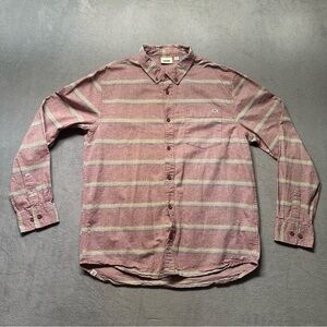 Vans Off The Wall Mens Large Button Down Skate Shirt Red Stripe Long Sleeve